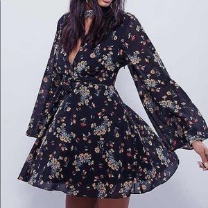 Free People Lilou Black Floral Babydoll Dress